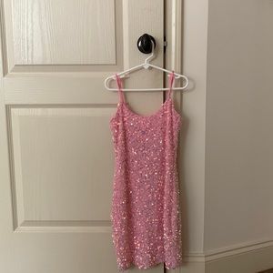 Lucy in the Sky Iridescent Sequin Bodycon Dress in Pink